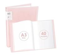 A3 Display Book Folder, 40 Pocket Book Presentation with Clear Plastic Sleeves PortfolioFolder A3Storage Art Storage Folderfor Painting Artwork Portfolio A3Folder with Plastic Sleeves (Pink)