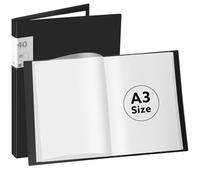 A3 Display Book Folder, 40 Pocket Presentation Portfolio Folder with Clear Plastic Sleeve for Painting Artwork Portfolio (Black)
