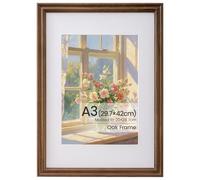 A3 Frame, A3(29.7×42 CM) Walnut Wood Picture Frames Matted for A4(21×29.7 CM) Picture Frames with Premium Tempered Glass for Home Family Office, Hang Portrait or Landscape