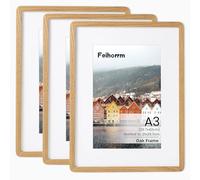 A3 Frame, A3 Poster Picture Frame 3 PCS Oak Wood Photo Frame with HD Tempered Glass, Handcrafted A3(29.7x42 CM) Frame Matted to A4(21x29.7 CM) Photo Frame, Horizontal Vertical Wall Mounting