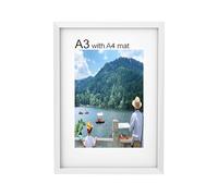 A3 Frame, Wooden Picture Frame 29.7 x 42 cm with A4 Mount and Plexiglass, A3 Poster Frame,Display Landscape or Portrait Orientation, Photo Only Wall Hanging, White