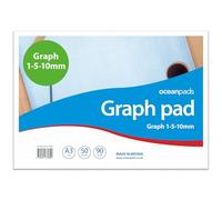 A3 Graph Pad 1-5-10mm Grid - 50 Sheets 90gsm Graph Paper for Technical Drawing, Plotting Graphs, Engineering & Drafting - Ocean Pads (70390)