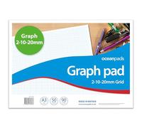 A3 Graph Pad 2-10-20mm Grid - 50 Sheets 90gsm Graph Paper for Technical Drawing, Plotting Graphs, Engineering & Drafting - Ocean Pads (70376)