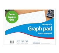 A3 Graph Pad 5mm Square Grid - 50 Sheets 90gsm Graph Paper for Technical Drawing, Plotting Graphs, Engineering & Drafting - Ocean Pads (70512)