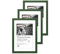 A3 Green Picture Frame Set of 3, Perfect for Displaying A4 Pictures with Mount or A3 Pictures Without Mount, Gallery Wall, Posters, Photos, Artwork, or Prints, Green