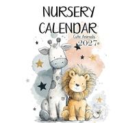 A3 Nursery Wall Calendar 2027, Cute Animals Theme, 12 Months, Metal Binding with Hook, Handmade, Baby Calendar, New Parent Gifts, Nursey Decoration