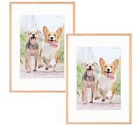A3 OAK Wood Photo Frame with A4 mat,2 Pack-29.7x42cm Picture Plexi-Glass,Certificate Frame for Wall Mount or Table Top Display,Set of 2