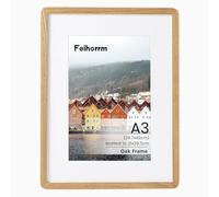 A3 Picture Frame, A3 Poster Certificate Natural Oak Photo Frame with HD Tempered Glass, Handcrafted A3(29.7x42 CM) Frame Matted to A4(21x29.7 CM), Horizontal Vertical Wall Mounting