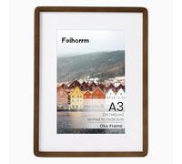 A3 Picture Frame, A3 Poster Documents Frame Walnut Wood Photo Frame with HD Tempered Glass, Handcrafted A3(29.7x42 CM) Frame Matted to A4(21x29.7 CM) Photo Frame, Horizontal Vertical Wall Mounting