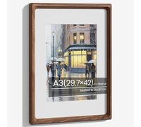 A3 Picture Frame, Natural Solid Walnut Wood A3 Photo Frame, Handcrafted A3 (30x42 cm) Frame with Mount for 20x28.7 cm, A3 Poster Documents Certificate Frame with Tempered Glass for Wall Hanging
