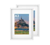 A3 Picture Frame set of 2, Wooden A3 White Photo Frame 42 x 29.7 cm with A4 Mount, Poster Frame for Certificates and Artwork, Wall Mount Horizontal or Vertical
