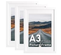 A3 Picture Frame with A4 Mount, 3 Pack White A3 Poster Frames, 29.7x42cm Photo Frames with Safe Perspex Front, Wall Mounting