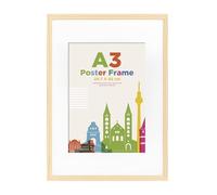 A3 Picture Frame with A4 Mount, Wooden 29.7 x 42 cm Frames Featuring Clear Acrylic Glass for Table and Wall Mounting, Perfect for Portrait, Home, Office,Natural