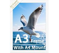 A3 Picture Frame,Wood A3 Frame with A4 Mount for 29.7 x 42 cm Photo,White A3 Frame,Poster Frame with Plexiglass Window for Wall Mount,Display for Home,Office,Posters,Gallery,1PCS