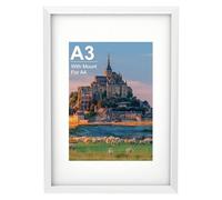 A3 Picture Frame, Wooden A3 White Photo Frame 42 x 29.7 cm with A4 Mount, Poster Frame for Certificates and Artwork, Wall Mount Horizontal or Vertical