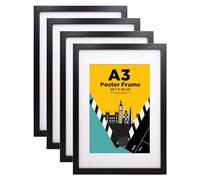 A3 Picture Frames,A3 Frame Solid Wood Matted for A4, a3 Photo Frames with Acrylic Glass,A3 Poster Frames for Wall Mounting, 29.7 X 42 cm Certificate Frame for Portrait, Set of 4, Black