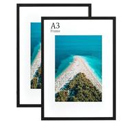A3 Picture Frames Black, 2 Pack Wooden A3 Frames, Wall/Tabletops, 29.7x42cm | with Wall Hooks,Dual Orientation Portrait/Landscape,Photo Frame Wall Mount or Tabletop,Poster Frame with Plexiglass