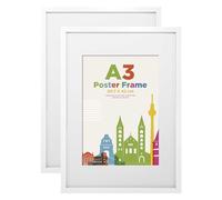 A3 Picture Frames with A4 Mount, Wooden 29.7 x 42 cm Frames Featuring Clear Acrylic Glass for Wall Mounting, Perfect for Portrait, Home, Office,White,2 Pack