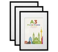 A3 Picture Frames with A4 Mount, Wooden 29.7 x 42 cm Frames Featuring Clear Plexiglass for Wall Mounting, Perfect for Portrait, Home, Office, Black,3 Pack