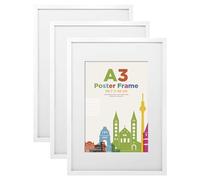 A3 Picture Frames with A4 Mount, Wooden 29.7 x 42 cm Frames Featuring Clear Plexiglass for Wall Mounting, Perfect for Portrait, Home, Office,White,3 Pack
