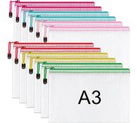 A3 Plastic Wallets Folders - 12PCS A3 Zip Wallets Plastic Zip Lock Bags Document Wallets Zipper File Folders for School Office Supplies, Household, Cosmetics, Cross Stitch, Puzzles & Games Storage