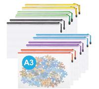 A3 Plastic Zip Wallets - 12PCS A3 Zip Lock Bags Plastic Document Folders Mesh Zipper File Bags Waterproof Travel Storage Pouch for School Office Supplies, Puzzles, Board Games & Craft Projects