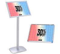 A3 Poster Display Stand Adjustable Poster Stand Menu Standing Replaceable Advertisement Rack Floor Poster Display Stands with Stable Round Base for Commercial/Wedding/Show - Silver