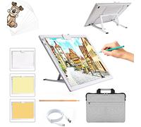 A3 Rechargeable Light Pad with Case, TOHETO 2500mha Battery Powered Light Board with Stand and Top Magnetic Clip 3 Colors Stepless Dimmable 6 Levels Brightness Light Box for Diamond Painting (White)