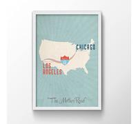 A3 Route 66 Map Print (Wood Frame - Black)