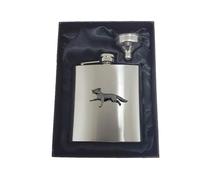 a3 Running Fox Black Finish fine English Pewter Design on a 6oz Stainless Steel Hip Flask with Captive Top