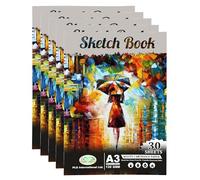 A3 Sketch Book for Artists Soft Cover - 130gsm Thick White Mixed Media Cartridge Paper - Large Sketch Pad Art Book - Drawing Book 16.6" X 11.8", 30 Sheets / 60 Pages - Stationery Supplies (Pack of 5)