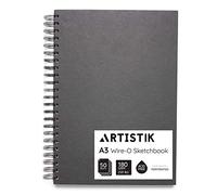 A3 Sketchbook - (Pack of 1 - A3 (50 Sheets)) Wire-O Portrait Drawing Pad for Heavy Mixed Media with Perforated 180gsm Acid-Free Cartridge Paper and Black Cloth Cover Sketch Book