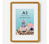 A3 Solid Teak Wood Picture Frame with HD Tempered Glass & Round Corner | Photo Frame with mat for A4, Hanging Hardware Included, for Wall & Tabletop
