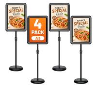 A3 Stand 4Pcs Sign Stand for Display Poster, Adjustable Floor Sign Holder, Aluminium Snap Frame with Safety Corner, Business Advertising, Wedding Welcome, Restaurant Menu, School Notice Display, Black