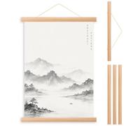 A3 Teak Wooden Magnetic Poster Frame Hanger, 31cm Damage-Free Hanging Kit | Strong N35 Magnets, Quick Assembly, Ideal For Posters Art Prints Maps Wall Decor, 4 Wood Bars & Hanging Rope