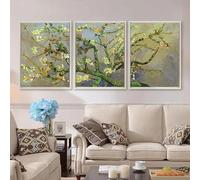 A3 Triptych - 42×90 cm / 16.7×35.4 in - Vincent van Gogh Almond Blossom flowering almond branch close up luminous sky po