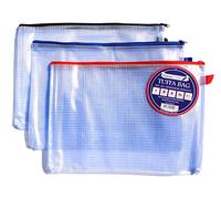 A3 Tuff Bag Zip Wallet Clear Plastic Wallets Zipped Pouch File Pencil Case Folder Water Resistant Reinforced Heavy Duty Mesh Bags (Fits A3-12 Pack)