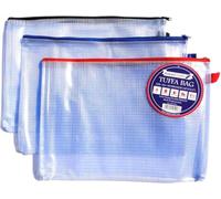 A3 Tuff Bag Zip Wallet Clear Plastic Wallets Zipped Pouch File Pencil Case Folder Water Resistant Reinforced Heavy Duty Mesh Bags (Fits A3-3 Pack)