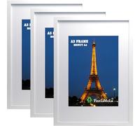 A3 White Photo Frame Set of 3 with Acid Free Mount for A4, A3 Picture Frames with A4 Mount, A3 Wooden Poster Frame 3 Pack, A4 Document Frames 3 Pack