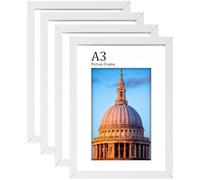 A3 Wooden Picture Frames Set, 4-Pack, 21 x 29.7cm Versatile Black A3 Frame, Supports Landscape or Portrait Orientation, with Plexiglass, Wall-Mountable and Desk-Ready