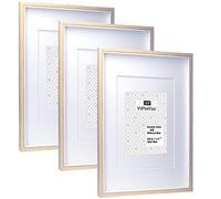 A3 Wooden & white Two Tone Picture Frames Set of 3 with Double Mounts for A4 & 6x8 photo, A4 boxed photo frames for 3pack, A3 wooden Poster Frame with Mount for picture Frames