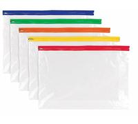 A3 Zip Up Clear Polythene Bags Document Storage Pouches Wallets Folders - Pack of 5 - Assorted Colours