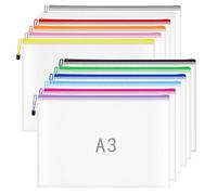 A3 Zip Wallets Plastic Wallet A3 Document Folder Zipper Bags Large Ziplock Bag Mesh Zip Bag for School Office Travel Storage - 12 Colours
