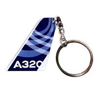 A320 Aircraft Tail Design Keyring, Blue and Navy Pattern, Metal Chain
