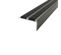 A37 36 x 20mm Anodised Aluminium Non Slip Rubber Stair Nosing Edge Trim with Inserts - Champagne with Black Rubber, 1.8m