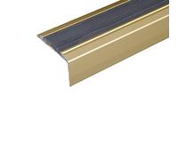 A38 46 x 30mm Anodised Aluminium Non Slip Rubber Stair Nosing Edge Trim - Gold with Black Rubber, 2.7m