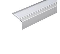 A38 46 X 30mm Anodised Aluminium Non Slip Rubber Stair Nosing Edge Trim - Silver With Grey Rubber, 0.9M