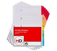 A4 1-5 File Dividers with Coloured Numbered Index Tabs - Multi Hole Punched and Reinforced Subject Divider - Pack of 5