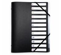 A4 12 Compartment File with 3 Flaps - Durable Polypropylene, Elastic Closures, Polypropylene Dividers - Numbered and Identifiable Compartments - Office Document Filing