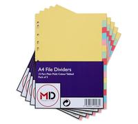A4 15 Part File Dividers - Subject Divider with Assorted Manilla Card Tabs - Pack of 5